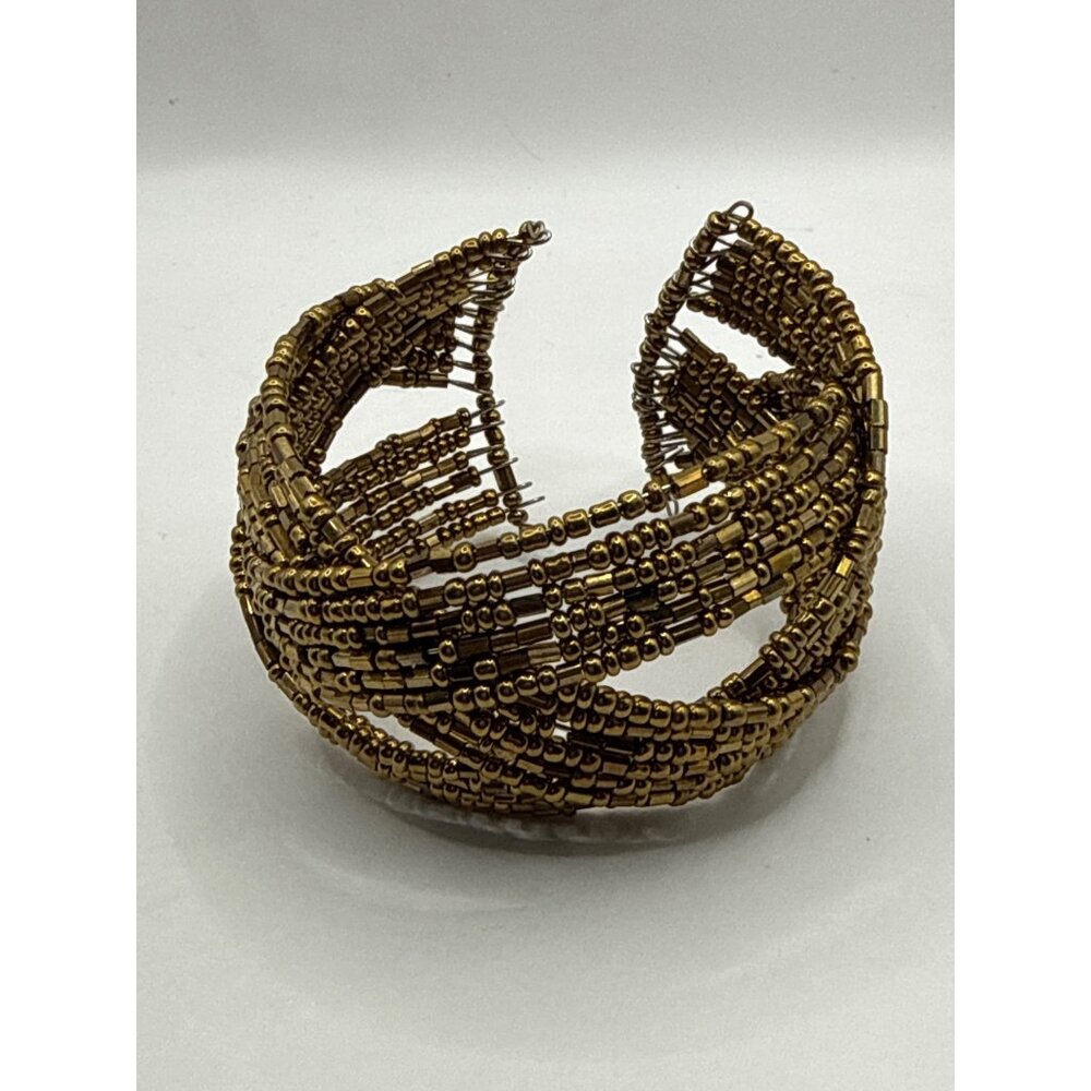 Metallic Bronze Vintage Y2K 90s Striped Pretzel Memory Wire Cuff Bracelet